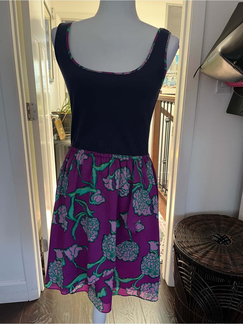 Lilly Pulitzer Navy Dress with Purple and Green Trim